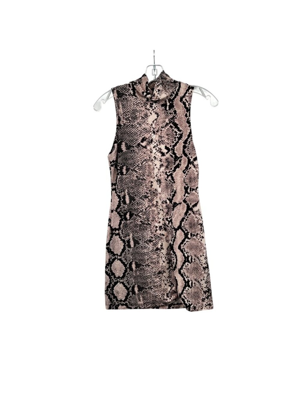 Originality Snake Print Mini Dress Mock Neck Mauve/Black Sleeveless Small New